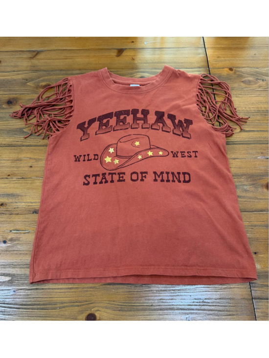 Electric Pink Tops - Electric Pink Fringe Tank Top Size S Rust Gold Graphic
